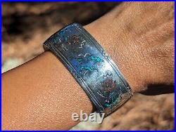 Native American Zuni Turquoise Bracelet Cuff Jewelry Sterling Inlay Sz 7.25