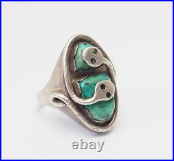 Native American sterling silver turquoise snakes ring sz 12 Gilbert Calavazza