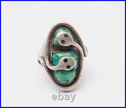 Native American sterling silver turquoise snakes ring sz 12 Gilbert Calavazza