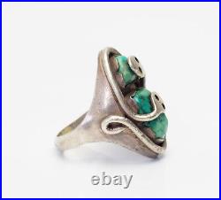 Native American sterling silver turquoise snakes ring sz 12 Gilbert Calavazza