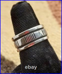 Navajo Band Ring Size 8 Sterling Silver Signed Native American Vintage USA