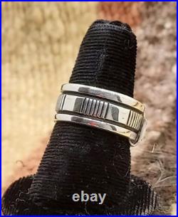 Navajo Band Ring Size 8 Sterling Silver Signed Native American Vintage USA