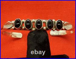 Navajo Bracelet Black Onyx & Sterling Silver Cuff Native American Vintage USA