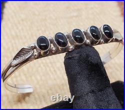 Navajo Bracelet Black Onyx & Sterling Silver Cuff Native American Vintage USA