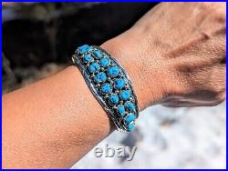 Navajo Bracelet Cluster Turquoise Jewelry Sterling Silver Native American Sz 6.5