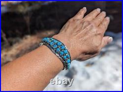 Navajo Bracelet Cluster Turquoise Jewelry Sterling Silver Native American Sz 6.5