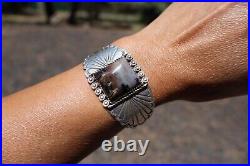 Navajo Bracelet Sterling Petrified Wood Women size 6 Native Jewelry NA Signed