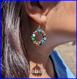 Navajo Cluster Earrings Dots Multi Stones Sterling Silver Native American