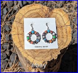 Navajo Cluster Earrings Dots Multi Stones Sterling Silver Native American