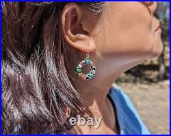 Navajo Cluster Earrings Dots Multi Stones Sterling Silver Native American