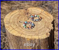 Navajo Cluster Earrings Dots Multi Stones Sterling Silver Native American