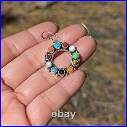 Navajo Cluster Earrings Dots Multi Stones Sterling Silver Native American