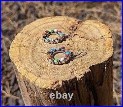 Navajo Cluster Earrings Dots Multi Stones Sterling Silver Native American