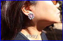 Navajo Earrings Native American Jewelry Pink Spiny Oyster Shell Sterling Silver