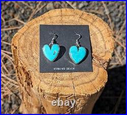 Navajo Heart Shaped Dangle Earrings Mountain Turquoise Native American Jewelry