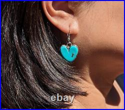 Navajo Heart Shaped Dangle Earrings Mountain Turquoise Native American Jewelry