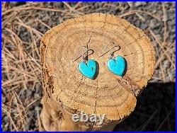 Navajo Heart Shaped Dangle Earrings Mountain Turquoise Native American Jewelry