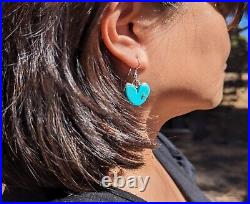 Navajo Heart Shaped Dangle Earrings Mountain Turquoise Native American Jewelry