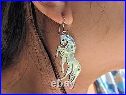 Navajo Horse Dangle Earrings, Signed Native American Sterling Silver Jewelry