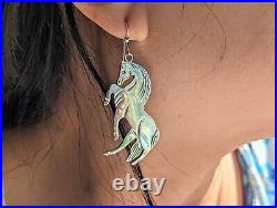 Navajo Horse Dangle Earrings, Signed Native American Sterling Silver Jewelry