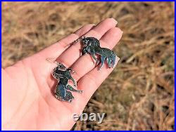 Navajo Horse Dangle Earrings, Signed Native American Sterling Silver Jewelry