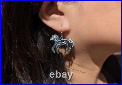 Navajo Horse Dangle Earrings Sterling Silver Jewelry Native American Handmade