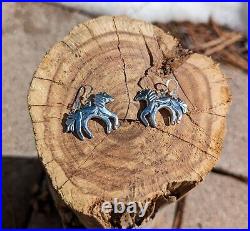 Navajo Horse Dangle Earrings Sterling Silver Jewelry Native American Handmade