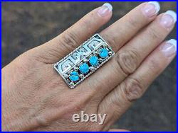 Navajo Kingman Turquoise Ring Sterling Silver Native American Jewelry Sz 7.75US