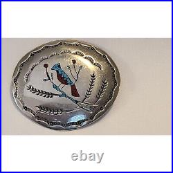 Navajo Native American Sterling Silver Turquoise & Coral Belt Buckle Signed N. M