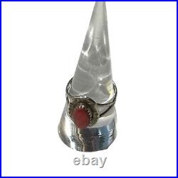 Navajo Native American Ted Secatero Sterling Silver & Coral Cab Ring Size 6.75