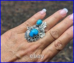 Navajo Ring Native American Jewelry Turquoise Sterling Silver Sz 8 Signed Yazzie