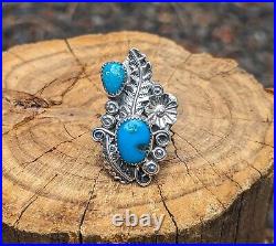 Navajo Ring Native American Jewelry Turquoise Sterling Silver Sz 8 Signed Yazzie