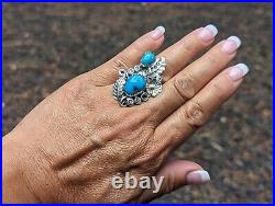 Navajo Ring Native American Jewelry Turquoise Sterling Silver Sz 8 Signed Yazzie