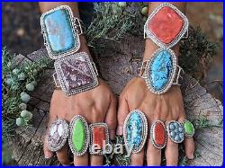 Navajo Ring Native American Jewelry Turquoise Sterling Silver Sz 8 Signed Yazzie