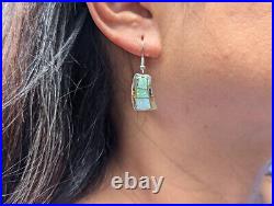 Navajo Sterling Silver Dangle Earrings Opal Stone Handmade Native American