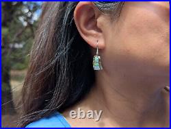 Navajo Sterling Silver Dangle Earrings Opal Stone Handmade Native American