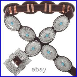 Navajo TURQUOISE CONCHO BELT, Native American Hand Stamped Silver, Full Size