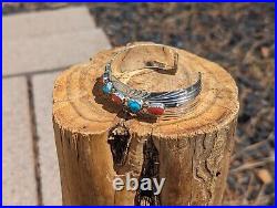 Navajo Turquoise Coral Bracelet Native American Sterling Silver Jewelry Signed