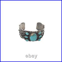 Navajo Vintage Sterling Silver Turquoise Cuff Bracelet by Terry Williams