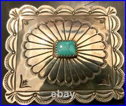 Navajo concho Native American turquoise sterling silver J Blackgoat Belt Buckle