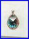 Nice Signed Sterling Silver Mulitstone Inlay Zuni Native American Indian Pendant