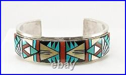 Nice Signed Sterling Silver Multistone Zuni Native American Indian Bracelet Cuff