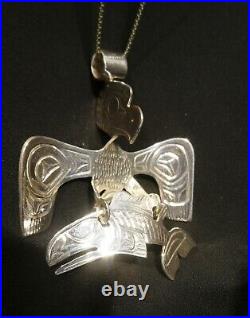 Northwest native American silver Eagle Salmon pendant Indigenous art jewelry