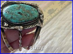 OLD Morenci Turquoise Native American Indian Silver Bracelet 68.5GRAMS