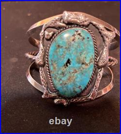 OLD Morenci Turquoise Native American Indian Silver Bracelet 68.5GRAMS