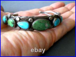 OLD Native American Navajo Multi-Color Turquoise Row Sterling Silver Bracelet