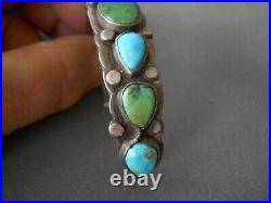 OLD Native American Navajo Multi-Color Turquoise Row Sterling Silver Bracelet