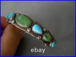 OLD Native American Navajo Multi-Color Turquoise Row Sterling Silver Bracelet