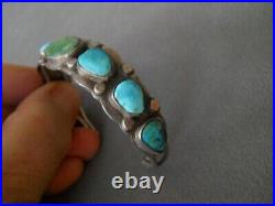 OLD Native American Navajo Multi-Color Turquoise Row Sterling Silver Bracelet