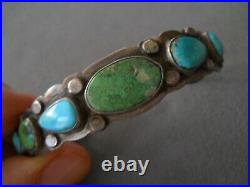 OLD Native American Navajo Multi-Color Turquoise Row Sterling Silver Bracelet